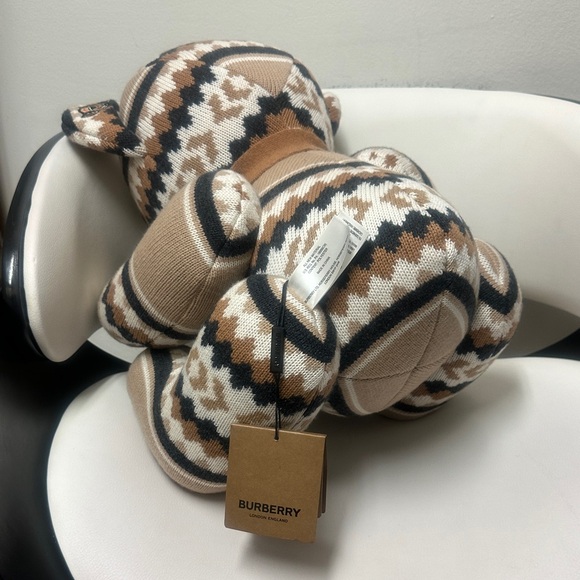 BURBERRY BABY BEIGE FAIR ISLE WOOL THOMAS TEDDY BEAR TAN AND BROWN PATTERNED NWT - Picture 12 of 17